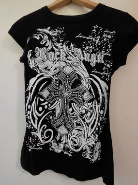 Candy Rain Rock Angel Graphic Rinestone Cross Y2k Size Small